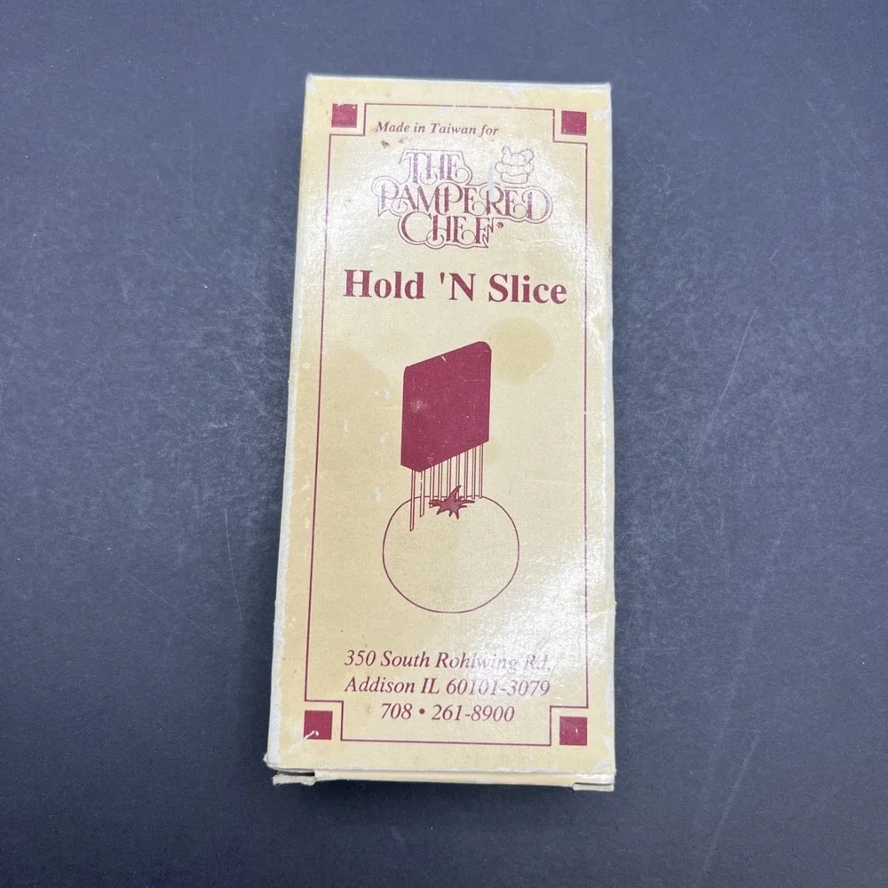 PAMPERED CHEF Hold 'N Slice Stainless Holder for Cutting Onions Potatoes Tomato